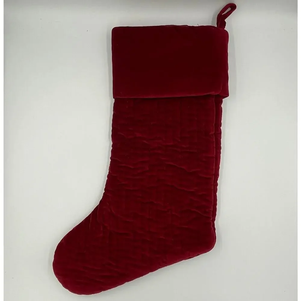 Pottery Barn Velvet Quilted Red Christmas Stocking Personalized 